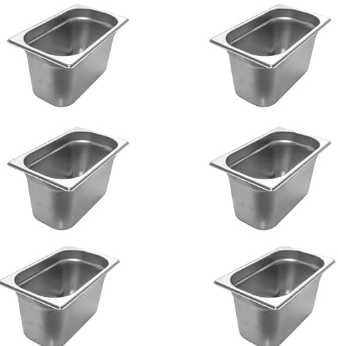 AcMax 6 Stück GN 1/3 Gastronormbehälter GN-Behälter Gastronorm Edelstahl 5,7 Liter Tiefe 150mm