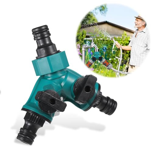 2 Way Hose Pipe Connector, Garden Hose Splitter Tap Splitter Y-Splitter Connection with Individual On/Off Valves, Hose Connectors, 2 Way Garden Water Pipe Connectors for Irrigation Garden Kitchen