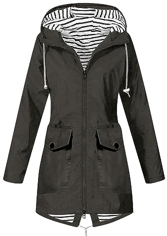 Regenjacke Damen Einfarbig Wasserdichte Softshelljacke Gefüttert mit Gestreift Stanzjacke Atmungsaktive Übergangsjacke Frühling Herbst Leichte Kapuzenjacke Reißverschluss Outdoorjacke S-5XL