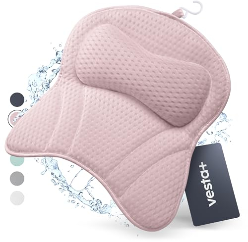 Vesta+ Cuscino per vasca da bagno, colore rosa, L con ventose, vincitore del test come cuscino per vasca da bagno, per il collo e il collo, per vasca da bagno, vasca da bagno e vasca da bagno