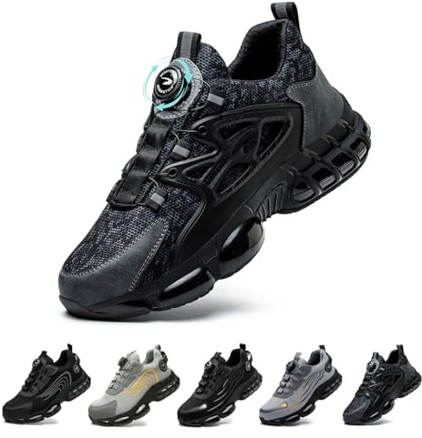 Gugifcto Chaussures de Sécurité Homme Femme Légère Basket Securite Antidérapante Mode Confortable Chaussures de Travail Respirantes Black 44 EU