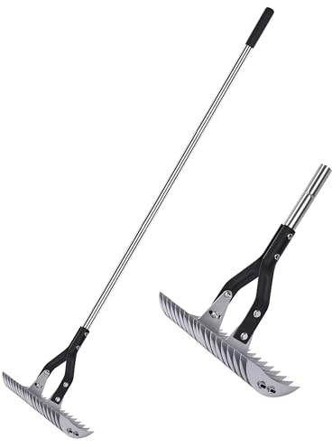 YEELOR Rechen für Strohbesen – 38,1 cm breiter verstellbarer Griff, Rechen mit verstellbarem Rechen, Unkrautwerkzeug, Unkrautrechen zum Entfernen von abgestorbenem Gras, Kämmen von Rasen und Belüften