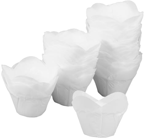 CIYODO Capacillos Para Cupcakes Forma De Loto Tamaño Mediano Papel Vegetal Resistente Grasa Desechable Para Hornear Muffins Postres Panaderías y Celebraciones Pack 100 Unidades