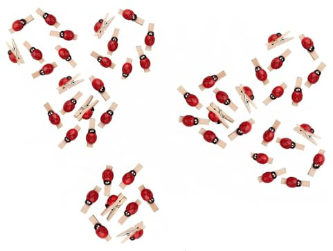 Mini Mollette Naturale di Legno, Mini Clip con Coccinella per DIY, Decorazioni, Chiusura Sacchetti Foto Biglietti Scrapbooking Matrimonio Feste (50PZ x 25MM)