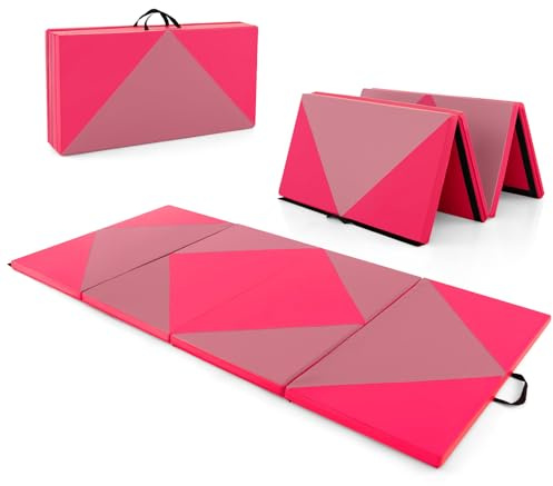 KOMFOTTEU Gymnastikmatte Yogamatte faltbar, Fitnessmatte Dicke 3,8 cm aus EPE-Baumwolle, dicke Turnmatte Weichbodenmatte 240 x 117 cm (L x B), Rosa & Rot | Dicke von 3,8 cm, Sportmatte, Fitness, Füllung aus EPE-Baumwolle, dicke Gymnastikmatte