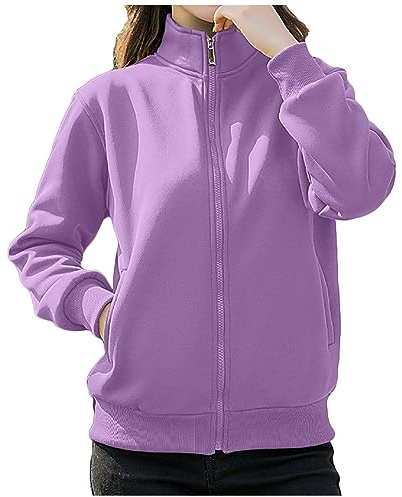 Ewleguzka Sweat à capuche zippé pour femme - Style rétro - Oversize - Pour adolescente - Style Y2K - Veste universitaire - Fermeture éclair intégrale - Décontracté - Sans capuche, violet 1, XXL