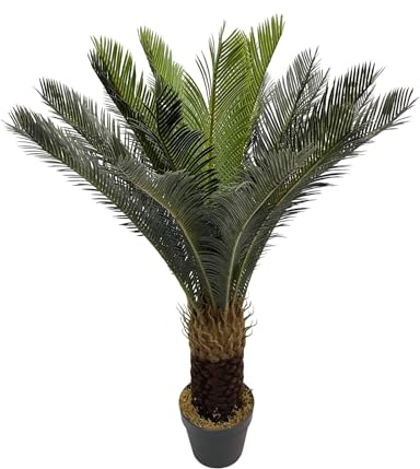 Rebecca Mobili Plante Artificielle Cycas Réaliste, Plante Fausse pour Décoration, Vert Marron, Polyéthylène, Dense, avec Pot - Dimensions HxLxP: 90 x 35 x 35 cm - Art. RE7043