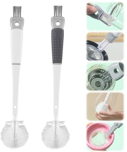 5-in-1 Flaschenbürste mit Langem Griff, 34cm Flaschenbürste Baby, 2024 Neu Multifunktional Flaschenbürste Silikon, Faltbar Flaschenbürste Lang, Keine Toten Winkelrillen Gläserspülbürste (2PCS)