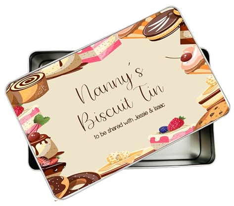 allaboutthebump Personalised Nanny's Sweet Biscuit Cookie Treat Tin for Mum | Nanny | Aunty (19.5cm x 12.5cm x 5.5cm) [Ideal Christmas, Mothers Day or Birthday Gift Present] Bits and Bobs