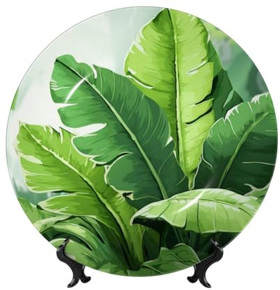 HCBPWVQA Assiette décorative en porcelaine anglaise pour présentation, assiette décorative en céramique avec support, jolies feuilles de bananier, assiette à dîner en céramique, 17,8 cm, ornements en