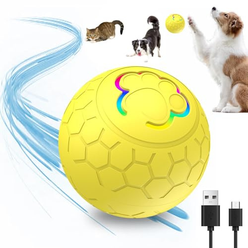 TBLMPNE Hundespielzeug Interaktives Hundeball, Intelligenter Automatischer Rollball für Haustiere, Interaktiver Spielball für Hunde, Hundeball Elektrisch Katzenspielzeug Rollender Ball (Gelb)