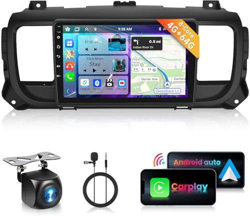 4G+64G 8-Core Podofo 9 Autoradio Bluetooth per Citroen Jumpy 3/Peugeot Expert/Toyota Proace 2016-2020 Carplay Android Auto,DSP,Wifi GPS Navi RDS/FM,Radio 2 din con telecamera posteriore AHD