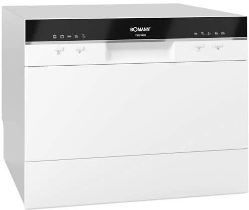 Bomann, Lave-Vaisselle Compact TSG7405-Blanc, 6 Niveaux de Réglage, 5 Programmes de Lavage, Voyants LED, Ouverture Automatique, Sécurité Anti-Débordement, 43,8 x 55 x 50 cm, 20 kg, Économie d'Énergie