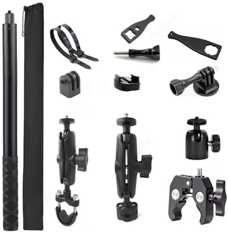 Lenker Action Kamera Halterung,Super Clamp Magic Arm Kamera Mount ,Action Kamera Motorrad Mount,mit verstellbare 193cm Selfie Stick,360-Grad-Drehung,Aluminiummaterial,für Insta360 XR2 DIY Montage