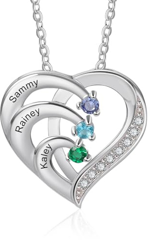 Glooraca Personalisiertes Geschenk für Mama Benutzerdefinierte Geburtsstein Halsketten für Frauen Mama Oma Personalisierte Name Herz Anhänger Halskette Geschenke für Muttertag Geburtstag
