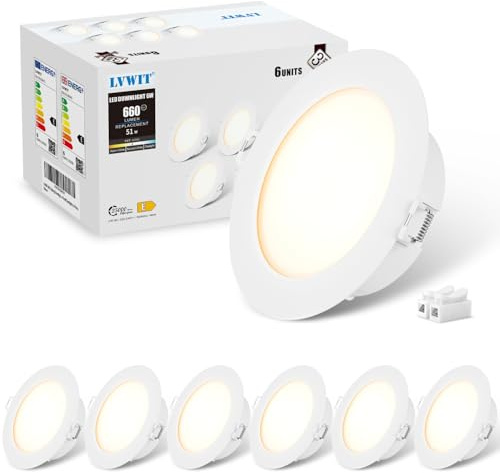 LVWIT LED Downlights for Ceiling,6W Ultra Slim Recessed Ceiling Lights,Neutral White 4000K Spotlights,Spot Lights Ceiling for Bathroom Kitchen Hallway,660LM,Non-Dimmable,6 Pack