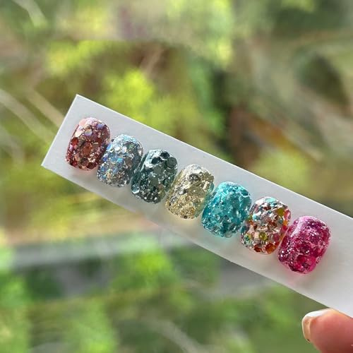 ADHERE 7-teiliges Glitzer-Flakes Gel-Set mit Nagelbürste, ‌Glitzer-Glitzerpartikel & Schimmernder Gel-Lack‌ | Für Nageldesign, Maniküre-Salon & DIY für Zuhause
