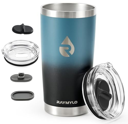 RAYMYLO Insulated Travel Coffee Tumbler 590ml, Detachable Spill-Proof Lid | Stainless Steel Reusable Coffee Mug with Thorough Clean Slider Lid Fits Most Car Cup Holder & BPA Free