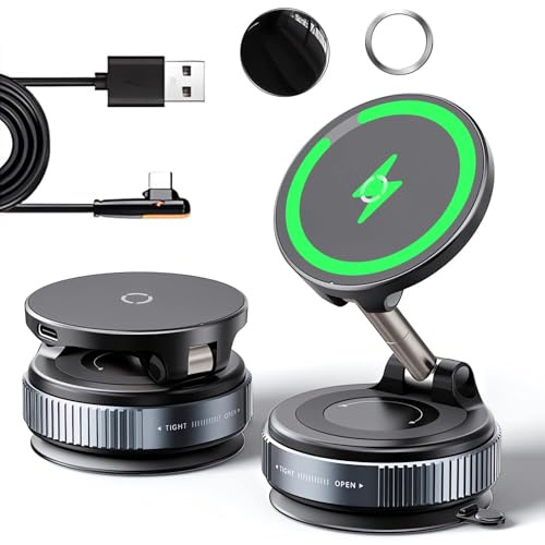 CarsMinders Wireless Charger Vacuum Magnetic Phone Holder for Magsafe - All-Metal,360 Rotatable Magnetic Car Mount for iPhone 16 Pro Max Plus/iPhone 15 14 13 12 Pro Max Plus (Charging)