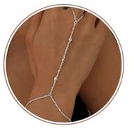 Dochais Bracelets Main Femme, Chaîne Main Poignet-Doigt, Or 14K/Argenté, Bijou Élégant Adjustable Imperméable, Cadeau Luxe