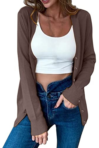 Generico Cardigan Donna Leggero con Scollo a V, Maglione in Maglia Fine a Manica Lunga con Bottoni, Golfino Basic Casual Elegante per Primavera Autunno