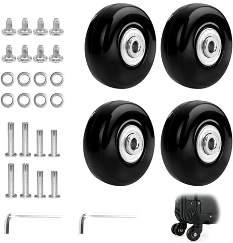 4 Pezzi Ruote Trolley Ricambio, 45x18mm Ruote Universali per Valigia, Rotelle Pivotanti Trolley Ricambio per Carrello per Bagagli, Kit di Riparazione per Valigia con Cuscinetti