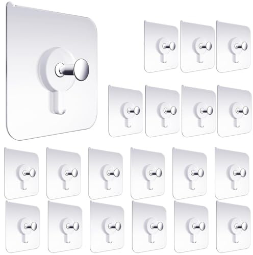 JEYORZY 20 Pcs Ganchos Adhesivos Para Pared, Cuelga Cuadros Sin Clavos Transparente, Colgar Cuadros Sin Agujeros, Impermeables, Ganchos Autoadhesivos Para Marcos, Pintura Decorativa, Relojes, Espejos
