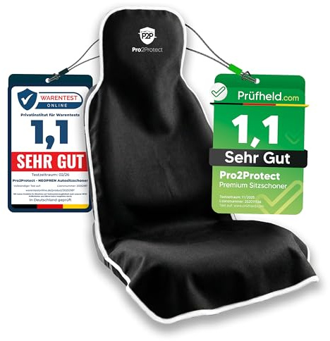 Pro2Protect® NEOPREN [2X Test SEHR GUT] Autositzschoner Vordersitze | WASSERDICHT | Autositzbezüge Sitzauflage Sitzbezüge Schonbezug Nicht Seitenairbagfähig Sitzschoner Auto Zubehör Innenraum Gadgets