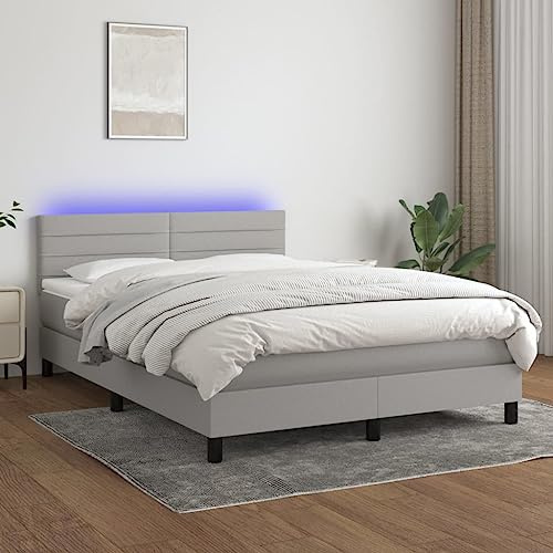 Frdhee Marco de cama para personas mayores, cama con somier con colchón y LED, color gris claro, 140 x 200 cm, tela, con plataforma, fácil montaje, silencioso