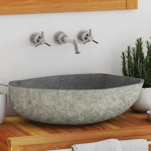 Lavabo ovale à poser, lavabo en pierre de rivière (45, 53), x (34, 41), pour petits toilettes, emballage compact et montage facile