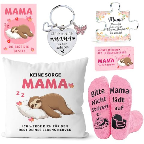 iDattel Geschenke für Mama Set,Muttertagsgeschenk mit Kissenbezug,Kuschelsocken,Acryl mit liebevollem Spruch& Schlüsselanhänger,Geburtstagsgeschenk für Mama,Geschenkbox für Frauen zum Muttertag