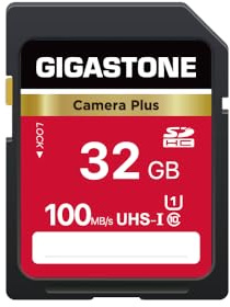 GIGASTONE Tarjeta SD de 32GB, Camera Plus, Tarjeta de Memoria SDHC UHS-I U1 Clase 10 Full HD para cámara Digital Canon, con 1 Mini Funda