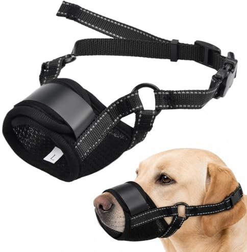Black Adjustable Black Cotton Dog Muzzle for Medium Dogs | Anti Bark Muzzle to Prevent Biting and Unwanted Chewing, Soft Breathable Mouth Guard for Safe Walking and Training (Size M)