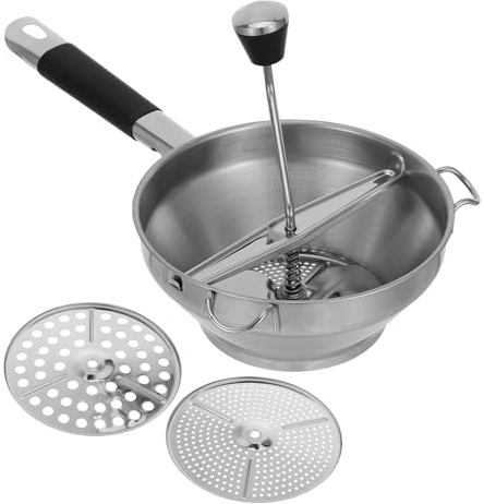 OSOLADY 1 set di passaverdure manuale con dischi di macinazione - Tritatutto rotante in acciaio inox per salsa di pomodoro, purea, purè di patate, marmellate, lavabile in lavastoviglie