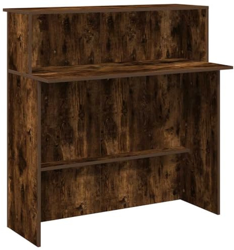 Mhdvray Bancone da ricevimento, in legno di rovere affumicato, 100 x 50 x 103,5 cm, bancone con ripiano, per ufficio, hotel, lobby, studio di bellezza, bancone di casse, tavolo da reception moderno