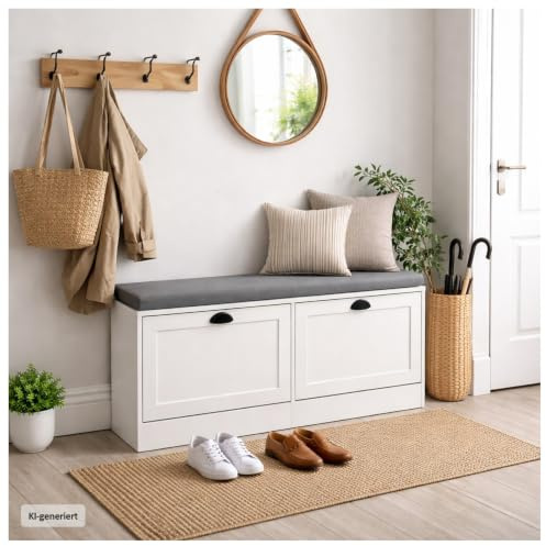 HTI living Schuhschrank Thekla 2 Klappen 105 cm Weiß mit Sitzkissen