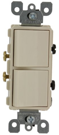 Leviton 20 Amp, 120/277 Volt, Decora Single-Pole/Single-Pole AC Combination Switch, Commercial Grade, Grounding, 5627-T, Light Almond