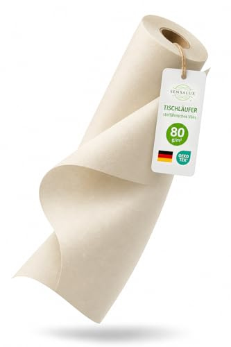 Sensalux Tischläufer Vlies 30 cm x 25 m Creme, abwaschbar | wasserabweisend, stoffähnliches Tischband, OEKO-TEX, Party Hochzeit Catering Event