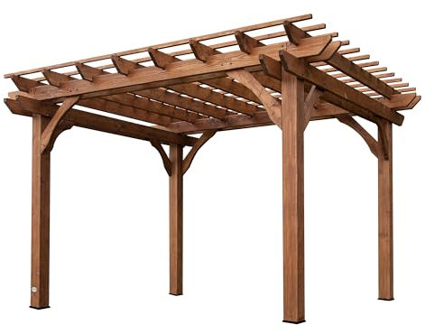 Backyard Discovery 100% Cedar Wood Pergola | Outdoor Shelter for Garden, Patio & Veranda | Trellis Roof | Shade | Heavy-Duty Anchoring | Waterproof & Weather Resistant | 3.7m x 3.1m (12ft x 10ft)
