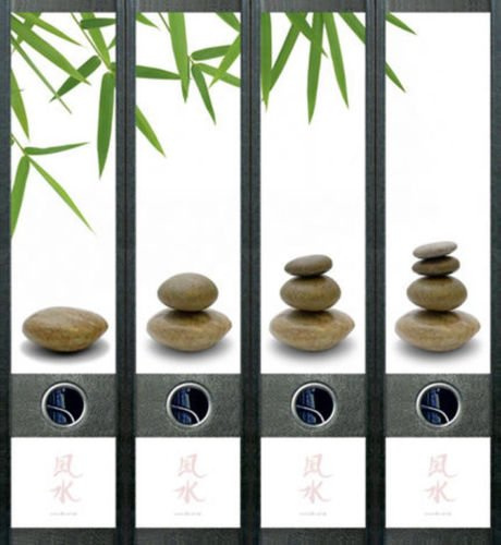 Ordnerrücken breit 4er Set Ordner Feng Shui Steine Wasser Aufkleber Etiketten Deko 445