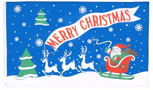 AZ FLAG Flagge Fröhliche Weihnachten Blaue 90x60 cm Polyester 100D 2 Ösen | Für innen und außen Weihnachtsfest dekorative Flagge doppelte Nähte und verstärkte Kanten mit Metallösen 100D Polyester