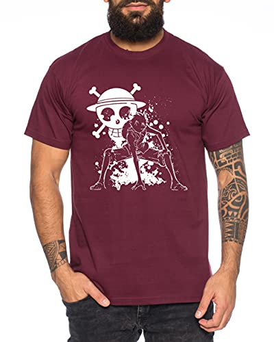 Ruffy Angry Zorro Gear One Manga Herren 2 Ruffy T-Shirt Anime Piece, Größe:L, Farbe:Weinrot