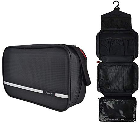jiemei Hanging Toiletry Bag Waterproof, Travel Wash Bag for Men & Women with 4 Compartments, Foldable Compact Size, Super Durable Fabric