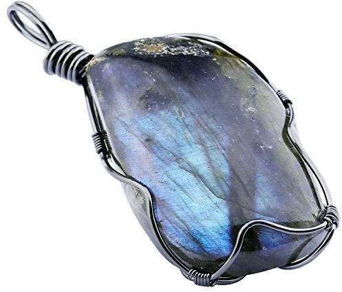 mookaitedecor Natural Crystal Pendant Necklace Jewellery Gift for Women Men | Labradorite Wire Wrapped Pendant, Shining Spiritual Quartz Necklace, Jewellery Pendant Gifts