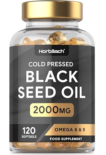 Black Seed Oil Capsules 2000mg | 120 Softgels | Cold Pressed Nigella Sativa Supplement with Omega 6 and 9 | by Horbaach