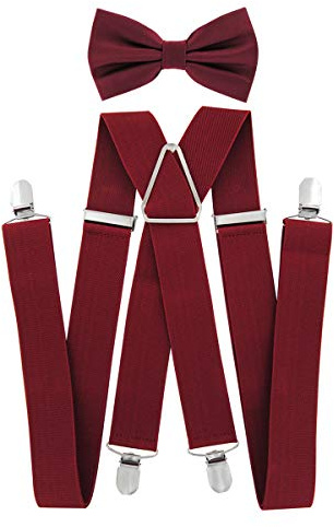 axy Hosenträger mit Fliege set für Herren 4 Stabile Clips X Form 3,5cm Breit