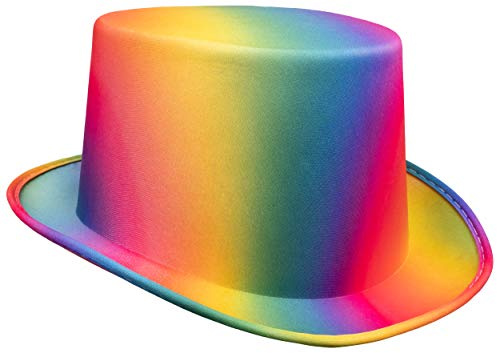 Zylinder Hut Erwachsene für Kostüme (bunt/Regenbogen, 57 cm)