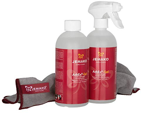 Jemako AshEx Kamin-Glasreiniger 2x 500ml Spezialreiniger mit Profituch Plus S AshEx inkl. Wäschenetz (SINLAND)