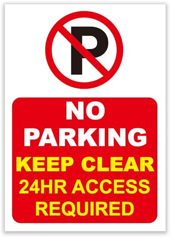 LP Lifestyle No Parking Sign – Keep Clear 24 Hour Access Required, Durable Weatherproof Outdoor Warning Sign for Driveway, Garage, or Business Premises No.002 (Red, A4 (210mm x 297mm) – No Holes)