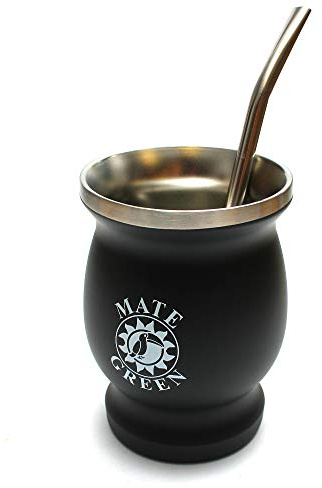 Mate Green Yerba Mate temugg set ● kopp 220 ml, rostfritt stål halm bombilla för Mate te 19 cm, dubbelsidig isolerad kopp ● Diskmaskinssäker och hållbar